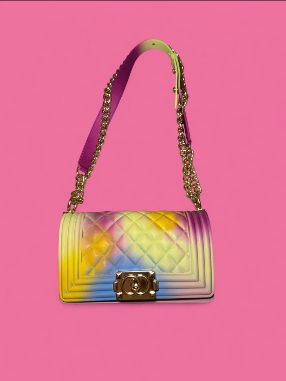 Quilted Gradient Shoulder Bag in Yellow-Pink